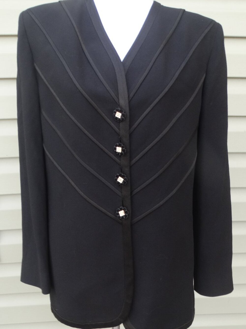 Vintage Liette Italy Blazer Size 12 Rhinestone Wrap Buttons Wool blend